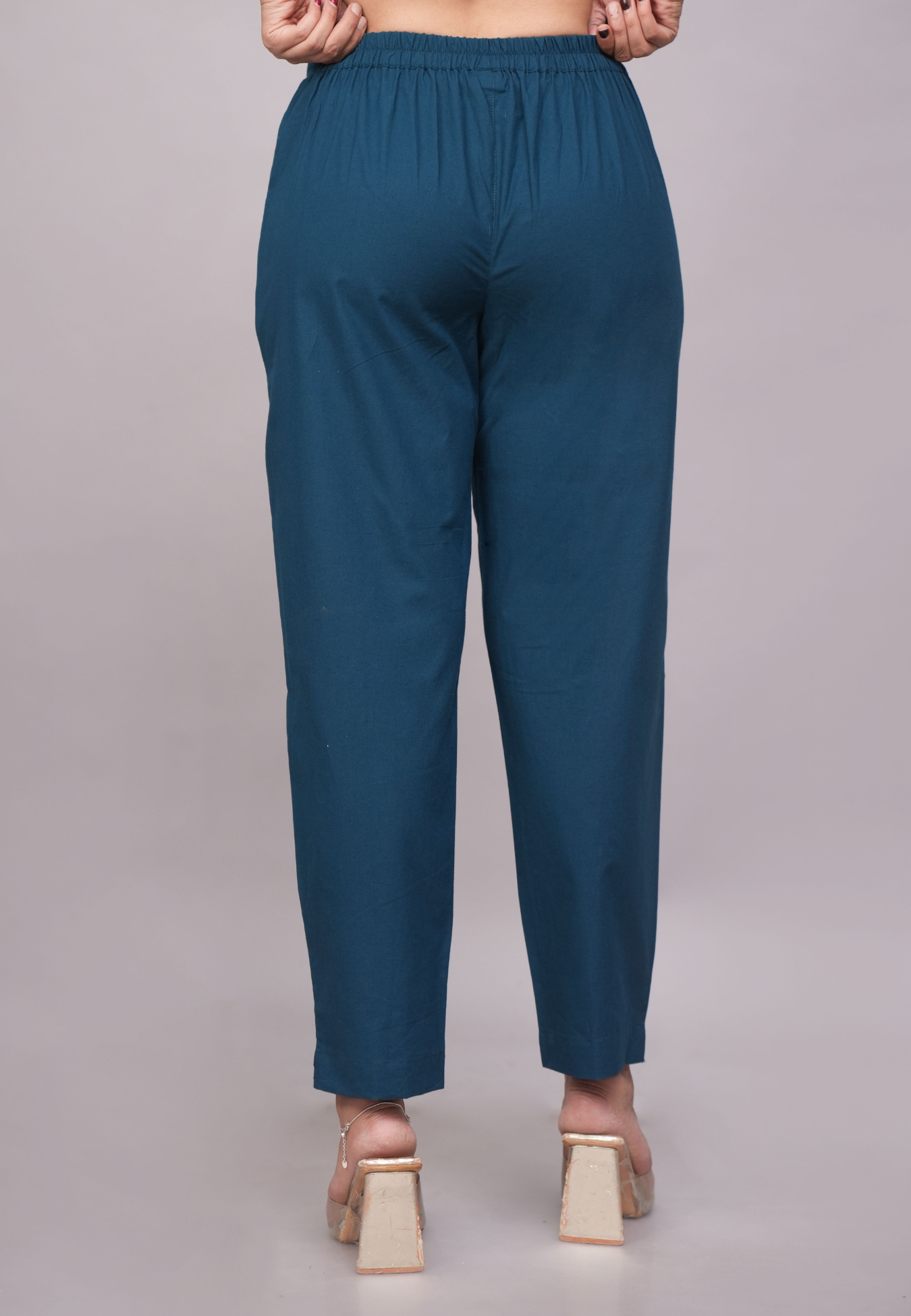 Teal Blue Cotton Pants for Women – Soft Cotton Trousers for Everyday Use
