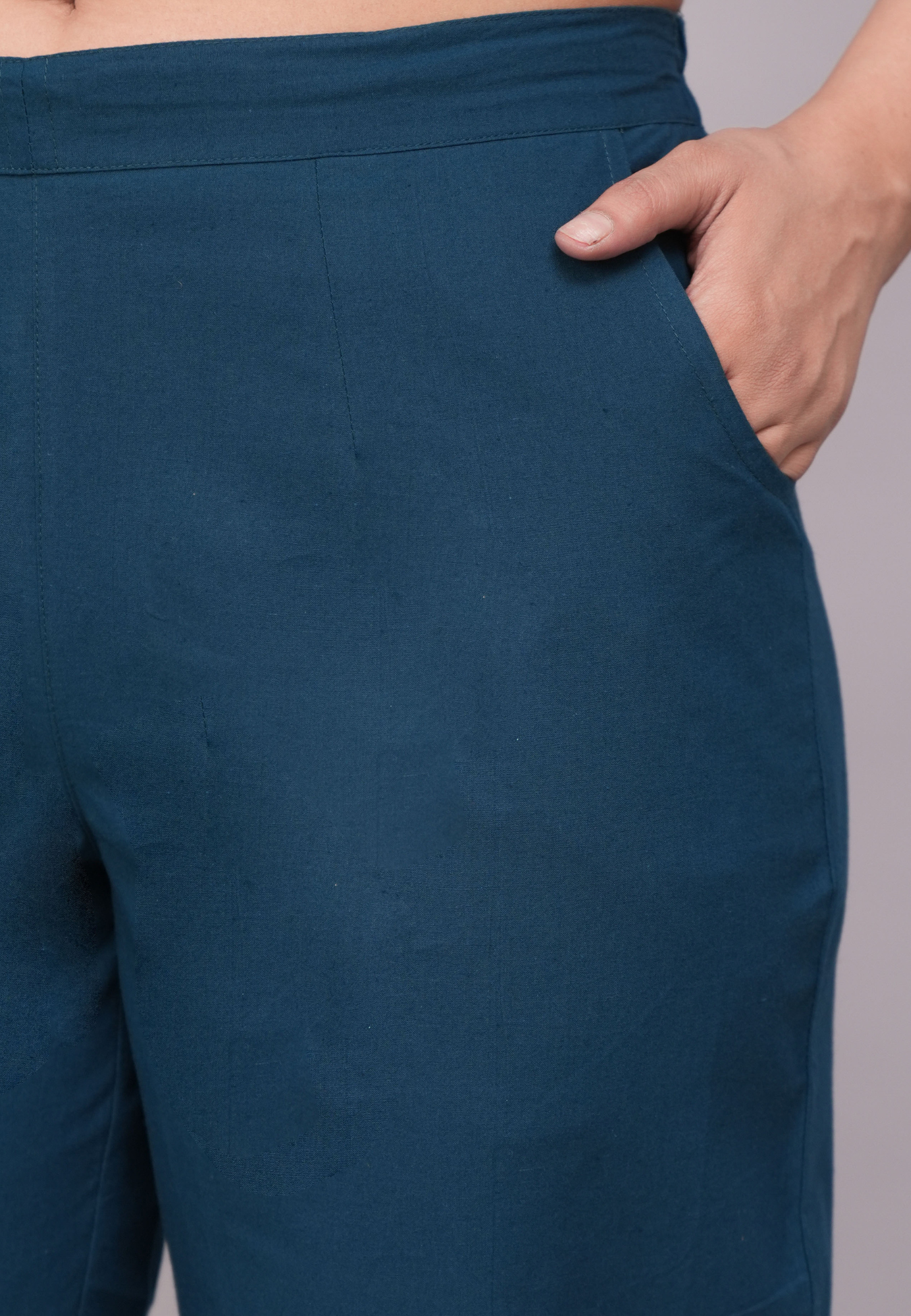 Teal Blue Cotton Pants for Women – Soft Cotton Trousers for Everyday Use