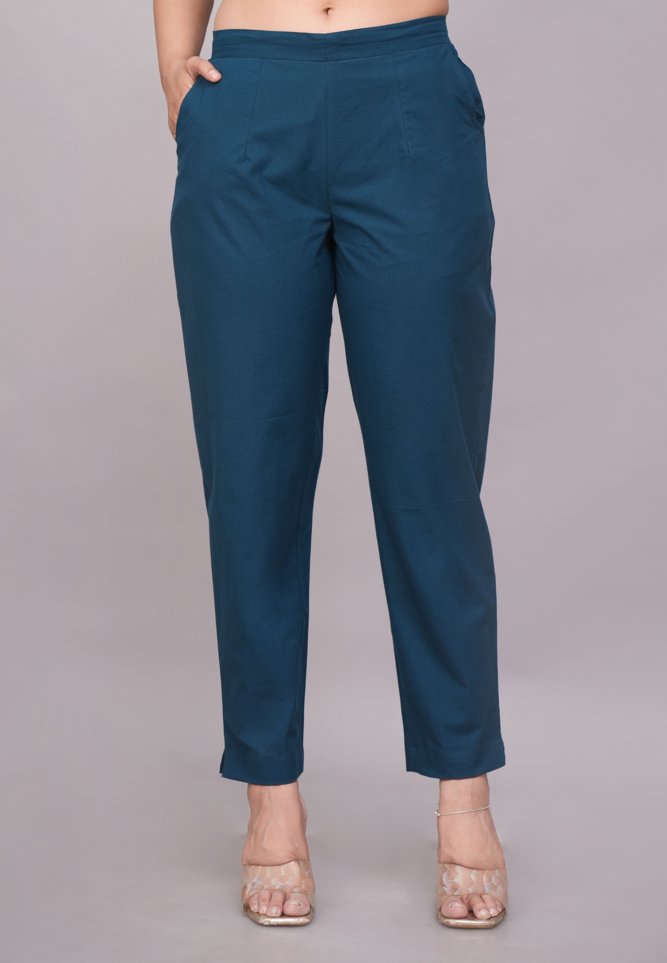 Teal Blue Cotton Pants for Women – Soft Cotton Trousers for Everyday Use