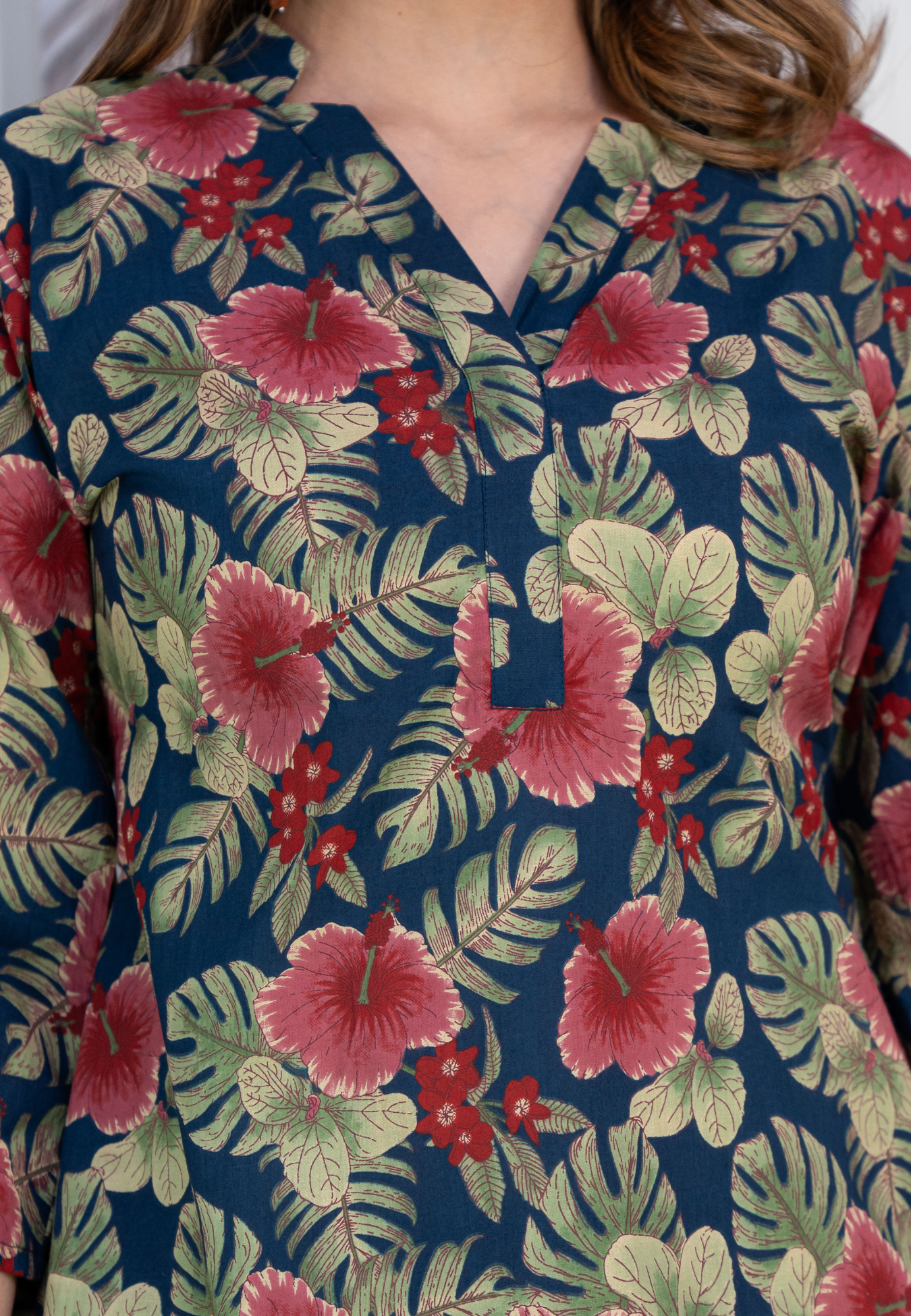 Teal Hibiscus cotton Co-ord Set