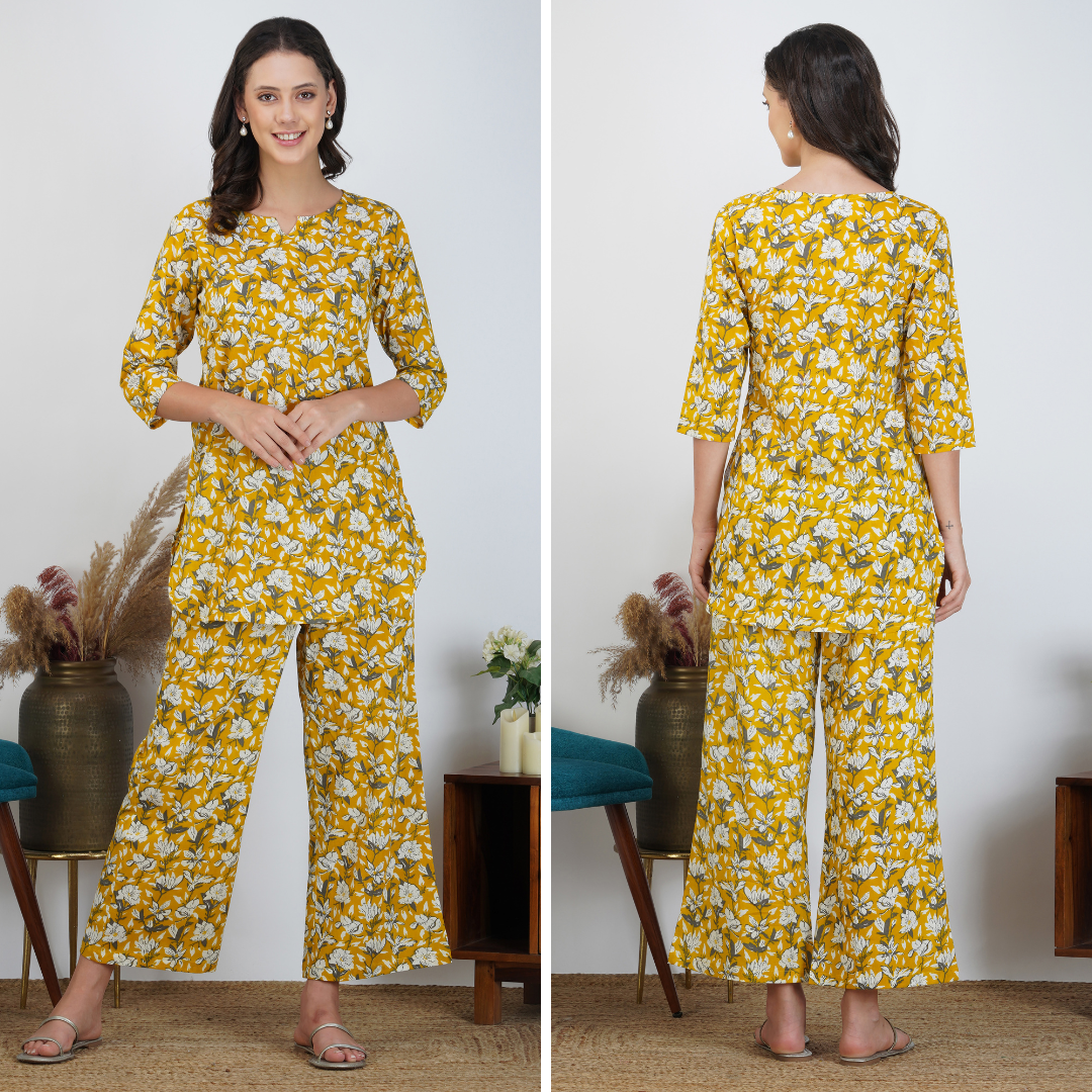 Yellow Elegance Cotton Loungewear